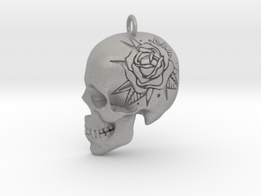 Rose engraved skull pendant in Aluminum