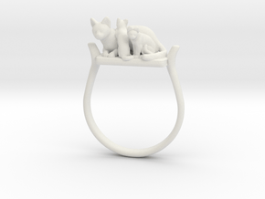 Egyptian Cat Ring, Variant 3, Sz. 4-13 in White Natural Versatile Plastic: 9 / 59
