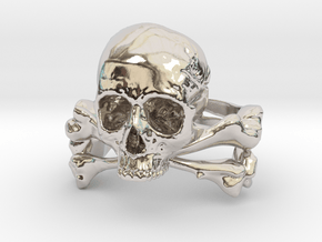 Skull & Crossbones ring  in Rhodium Plated Brass