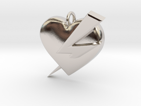 Lightning Heart Pendant in Rhodium Plated Brass