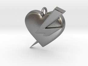 Lightning Heart Pendant in Natural Silver