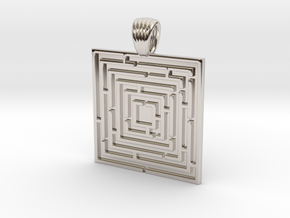 Square maze [pendant] in Rhodium Plated Brass