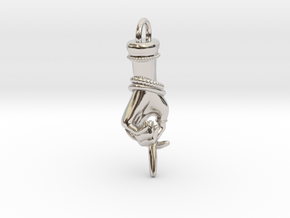 Jeweled Hand Charm and Pendant in Rhodium Plated Brass