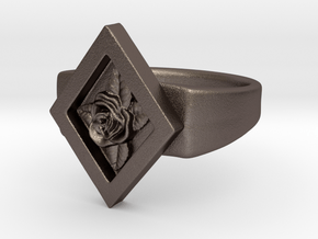 Diamond rose signet ring in Polished Bronzed-Silver Steel