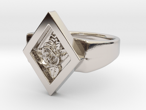 Diamond rose signet ring in Rhodium Plated Brass