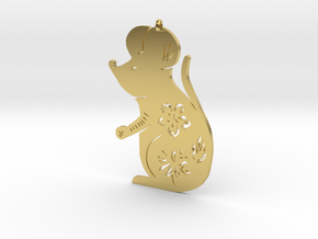 Chinese zodiac RAT sign pendant in Polished Brass