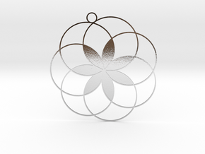 Circle Flower Pendant with Filled Petals in Polished Silver