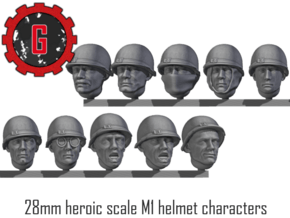 28mm Heroic Scale M1 Helmet Character heads in Tan Fine Detail Plastic: Small