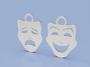 Comedy and Tragedy Earrings in Polished Silver