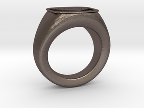 Ring With Hearth in Polished Bronzed-Silver Steel
