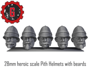 28mm heroic scale Pith helmets with beards in Smooth Fine Detail Plastic: Small