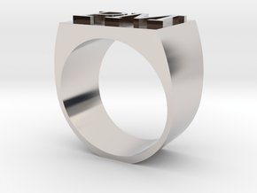 PM letter ring in Rhodium Plated Brass
