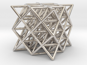 64 tetrahedrons, round struts, 2cm in Rhodium Plated Brass