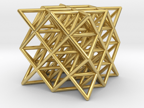 64 tetrahedrons, round struts, 2cm in Polished Brass