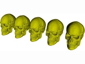 1/24 scale human skull miniatures x 5 in Smooth Fine Detail Plastic