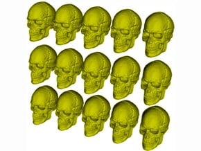 1/24 scale human skull miniatures x 15 in Smooth Fine Detail Plastic
