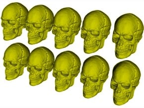 1/18 scale human skull miniatures x 10 in Smooth Fine Detail Plastic
