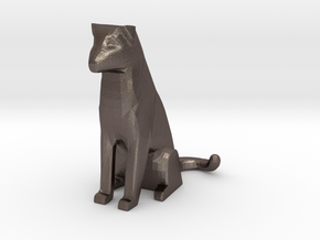 Sitting Cat Dog in Polished Bronzed-Silver Steel: Small