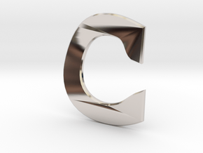 Distorted letter C no rings in Rhodium Plated Brass