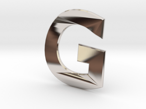 Distorted letter G no rings in Rhodium Plated Brass