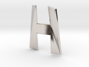 Distorted letter H no rings in Rhodium Plated Brass
