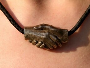 Handshake pendant (3.5 cm, the largest size) in Polished Bronzed-Silver Steel