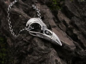 Small Raven Skull Necklace in Antique Silver