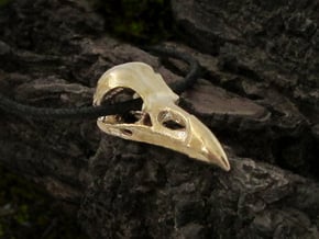 Medium Raven Skull Necklace in Natural Brass