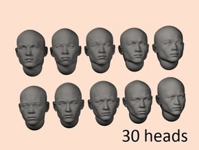 28mm bald asian heads in Tan Fine Detail Plastic