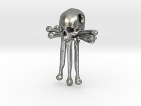 Human Skull Pendant Jewelry Crossbones Vertical in Natural Silver