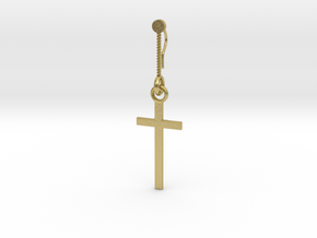 EARRING SIMPLE CROSS in Natural Brass (Interlocking Parts)