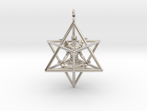 Startetrahedron with Male Angel 40 mm in Rhodium Plated Brass