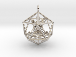 Male Angel in Icosahedron 40mm in Rhodium Plated Brass