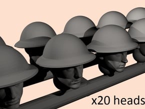 28mm British WW1 WW2 helmet heads (old) in Clear Ultra Fine Detail Plastic