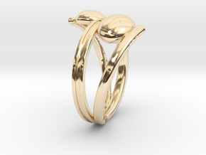 Crossed ring with balls [openring] in 14K Yellow Gold