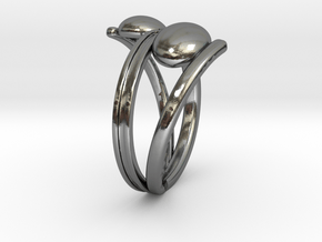 Crossed ring with balls [openring] in Polished Silver