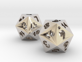 D20 Balanced - Tiny Dice (Pair of D20s) in Rhodium Plated Brass