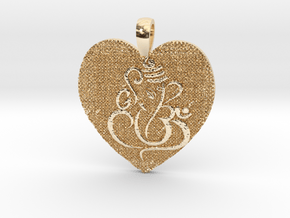 Ganesha with Om Heart Pendant in 14K Yellow Gold: Medium