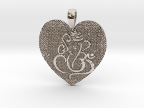 Ganesha with Om Heart Pendant in Rhodium Plated Brass: Medium