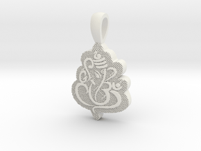  Ganesha with Om Shape Pendant in White Premium Versatile Plastic: Large
