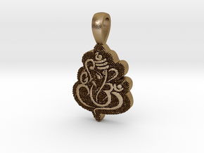  Ganesha with Om Shape Pendant in Polished Gold Steel: Medium