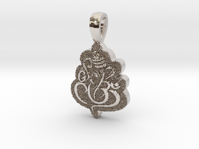  Ganesha with Om Shape Pendant in Rhodium Plated Brass: Large