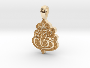  Ganesha with Om Shape Pendant in 14k Gold Plated Brass: Large