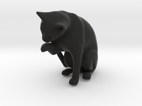 Cat Cleaning Paw in Black Natural Versatile Plastic: 1:22.5