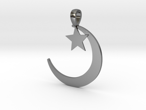 Moon n Star Pendant  in Polished Silver