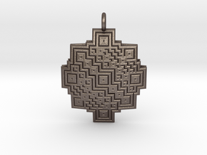 Square fractal Mandala pendant in Polished Bronzed-Silver Steel