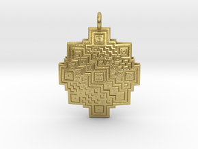 Square fractal Mandala pendant in Natural Brass