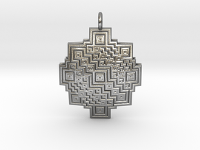 Square fractal Mandala pendant in Natural Silver