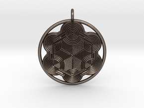Hexagonal mandala pendant in Polished Bronzed-Silver Steel