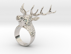 Deer Stag head ring. Hollow. in Platinum: 6.75 / 53.375